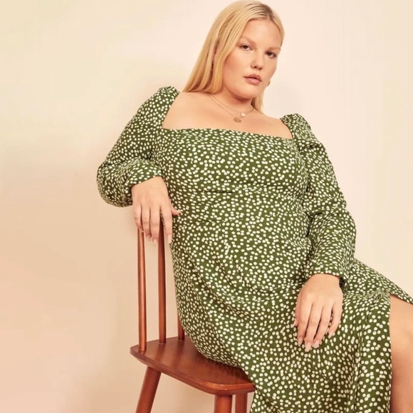 Reformation Sigmund Dress Moiret Polka‎ Dot Midi Slit  Size 14 - Picture 12 of 13